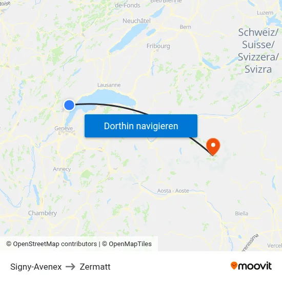 Signy-Avenex to Zermatt map