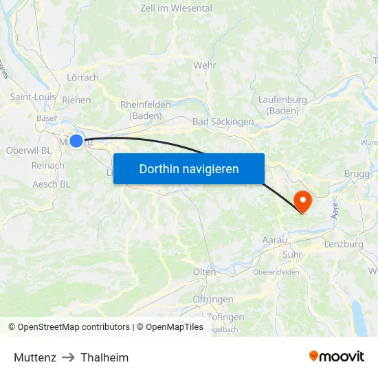 Muttenz to Thalheim map