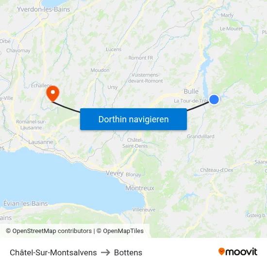Châtel-Sur-Montsalvens to Bottens map