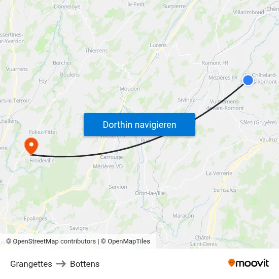 Grangettes to Bottens map