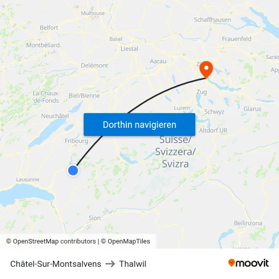 Châtel-Sur-Montsalvens to Thalwil map