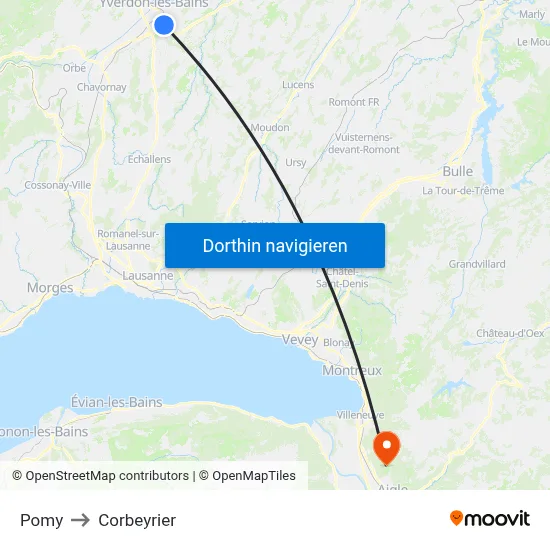 Pomy to Corbeyrier map