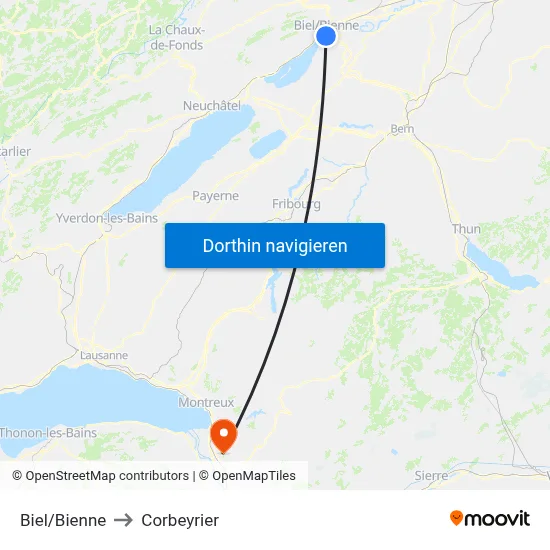 Biel/Bienne to Corbeyrier map