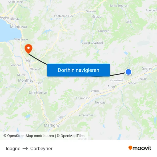 Icogne to Corbeyrier map