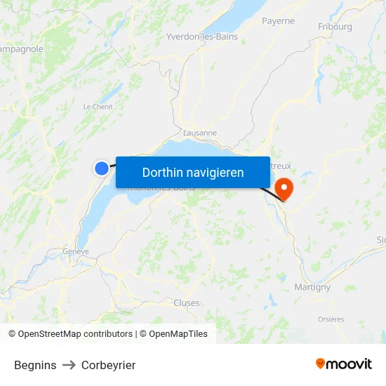 Begnins to Corbeyrier map
