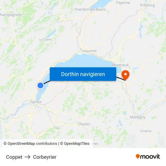 Coppet to Corbeyrier map