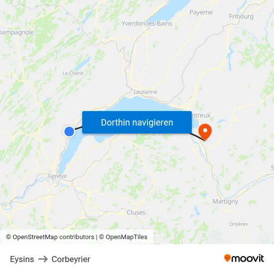 Eysins to Corbeyrier map