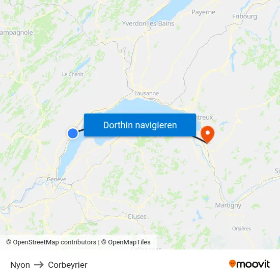 Nyon to Corbeyrier map
