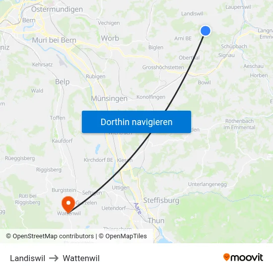 Landiswil to Wattenwil map