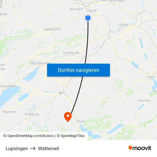 Lupsingen to Wattenwil map
