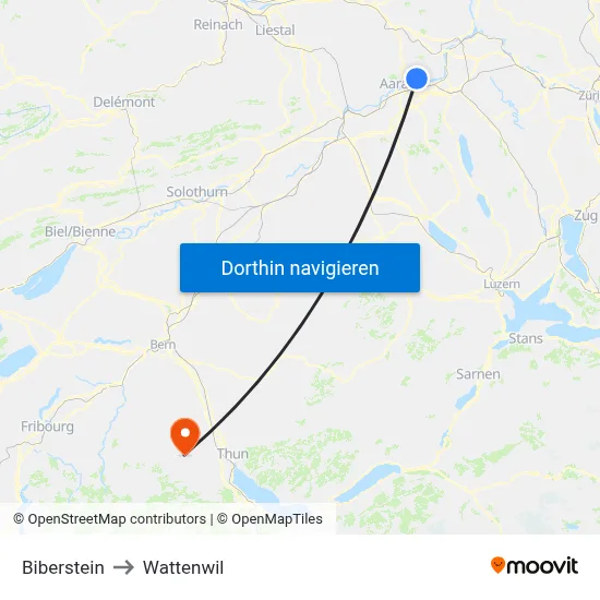 Biberstein to Wattenwil map