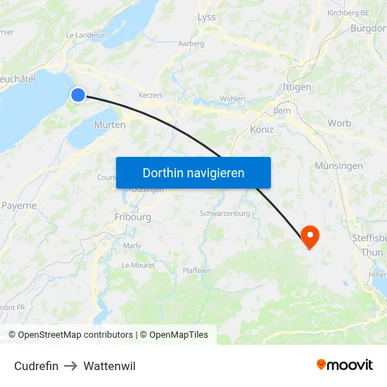 Cudrefin to Wattenwil map