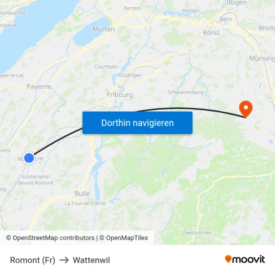 Romont (Fr) to Wattenwil map