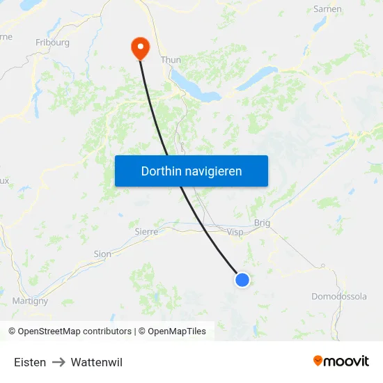 Eisten to Wattenwil map