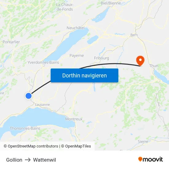 Gollion to Wattenwil map