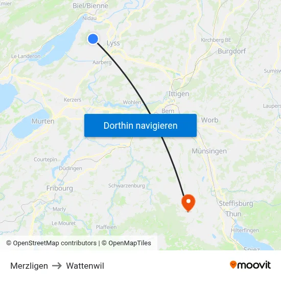 Merzligen to Wattenwil map