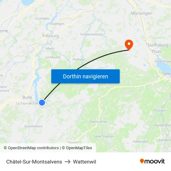 Châtel-Sur-Montsalvens to Wattenwil map