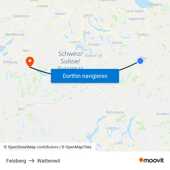 Felsberg to Wattenwil map