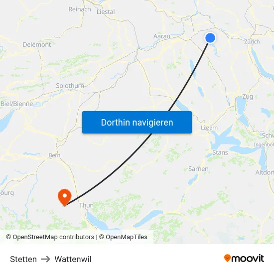 Stetten to Wattenwil map