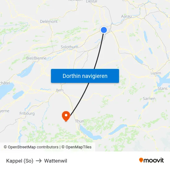Kappel (So) to Wattenwil map