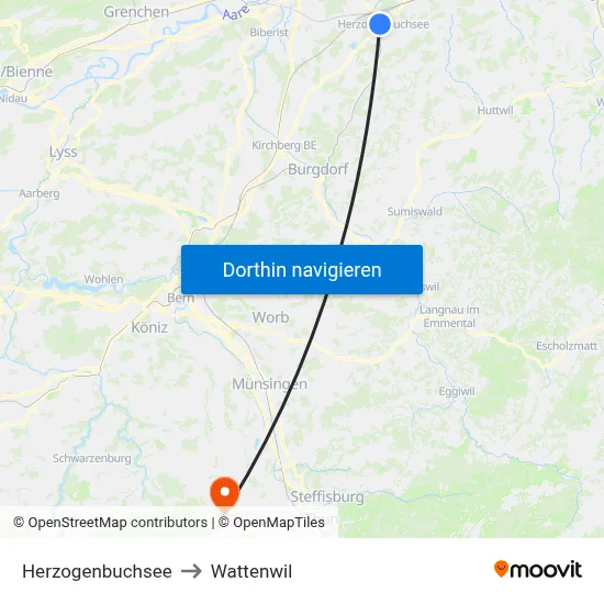 Herzogenbuchsee to Wattenwil map