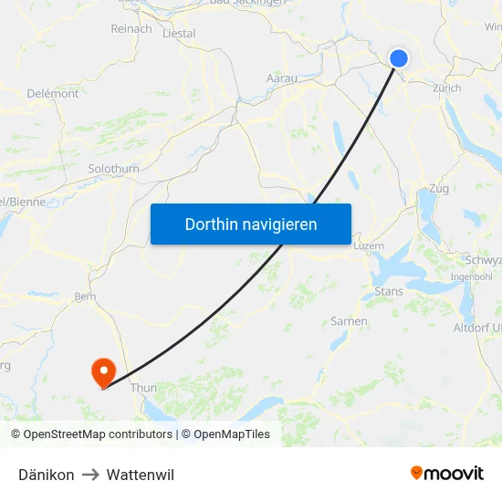 Dänikon to Wattenwil map