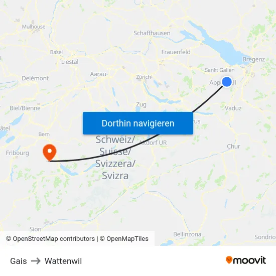 Gais to Wattenwil map