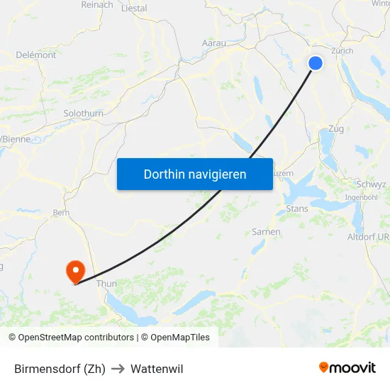 Birmensdorf (Zh) to Wattenwil map