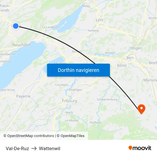 Val-De-Ruz to Wattenwil map