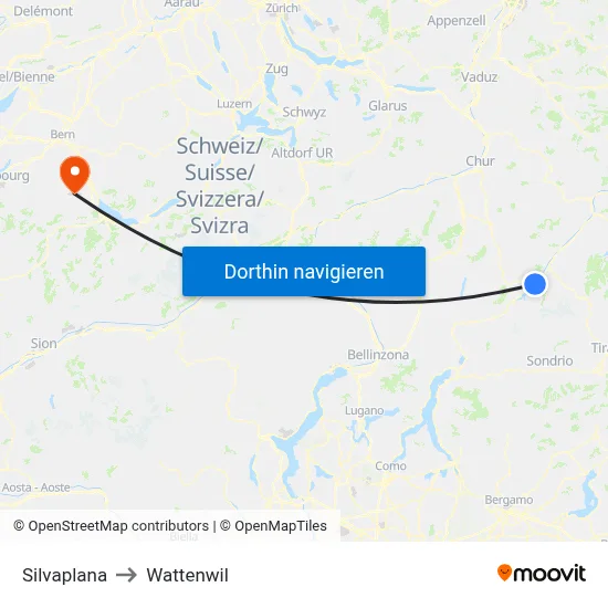 Silvaplana to Wattenwil map
