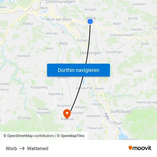 Worb to Wattenwil map