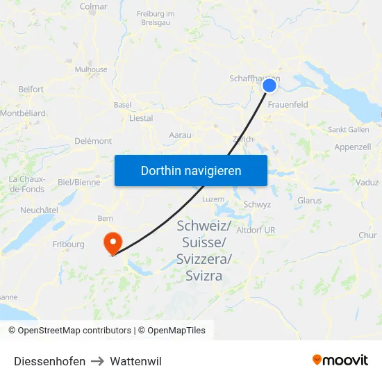 Diessenhofen to Wattenwil map