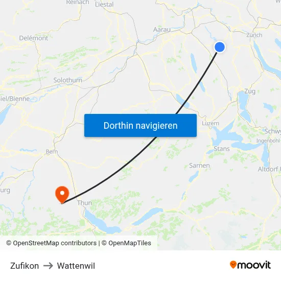 Zufikon to Wattenwil map