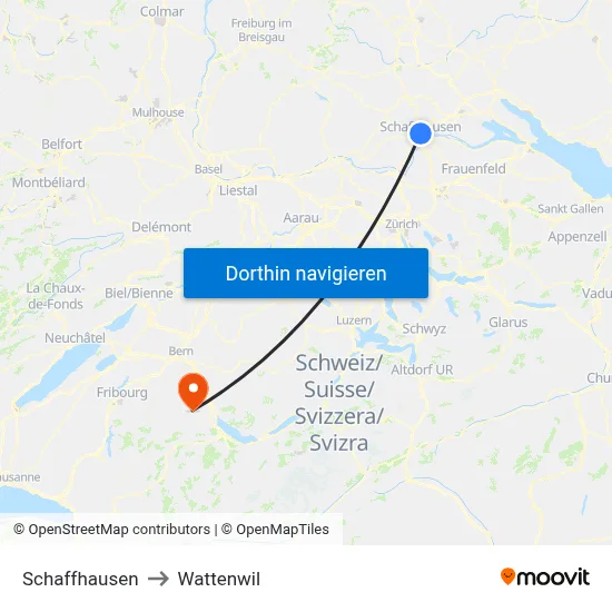 Schaffhausen to Wattenwil map