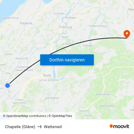 Chapelle (Glâne) to Wattenwil map