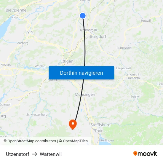 Utzenstorf to Wattenwil map