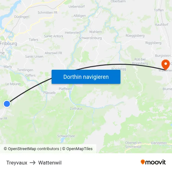 Treyvaux to Wattenwil map