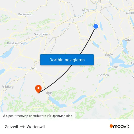 Zetzwil to Wattenwil map