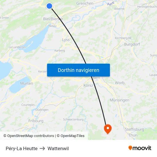 Péry-La Heutte to Wattenwil map