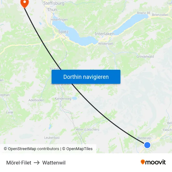 Mörel-Filet to Wattenwil map