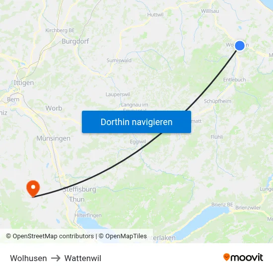 Wolhusen to Wattenwil map