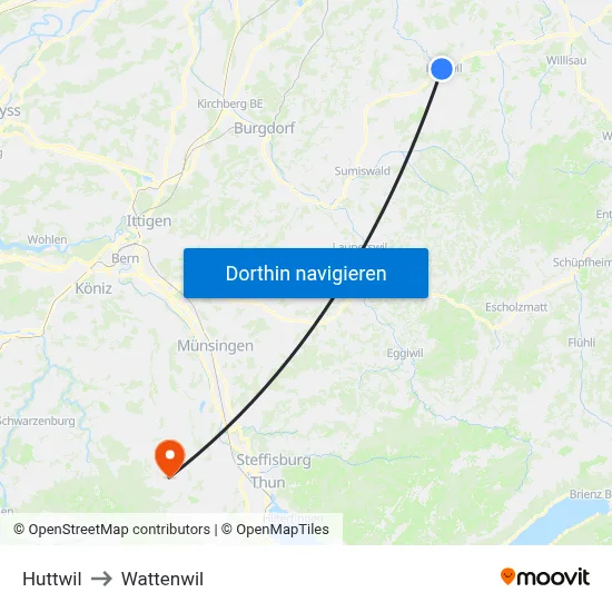 Huttwil to Wattenwil map