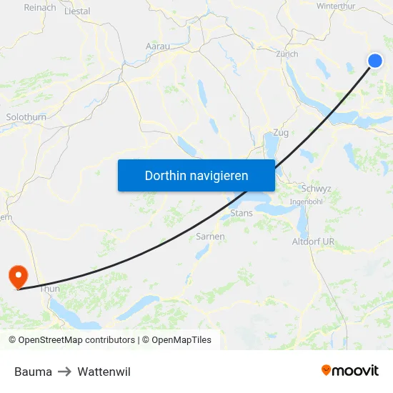 Bauma to Wattenwil map