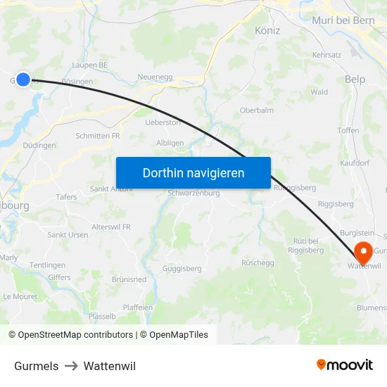 Gurmels to Wattenwil map