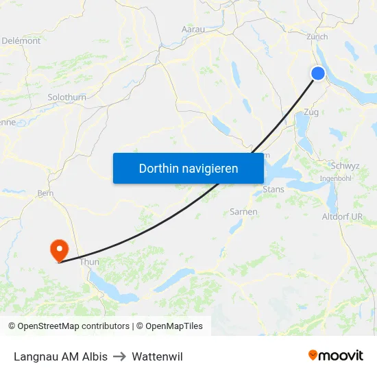 Langnau AM Albis to Wattenwil map