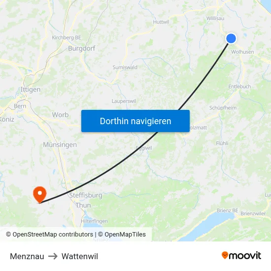 Menznau to Wattenwil map