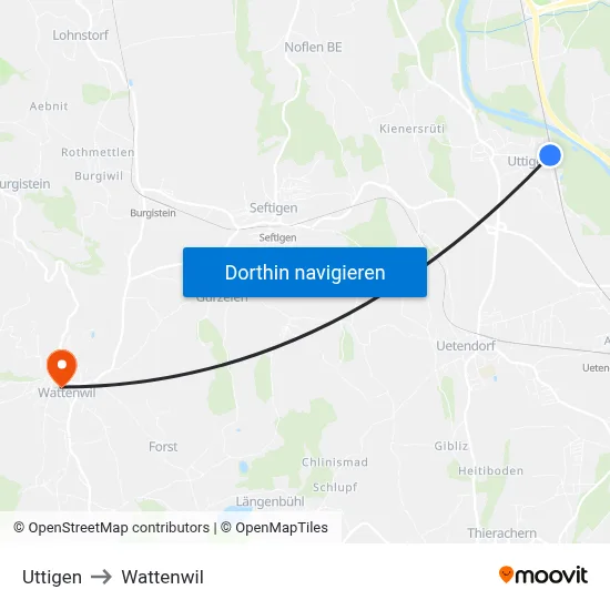 Uttigen to Wattenwil map