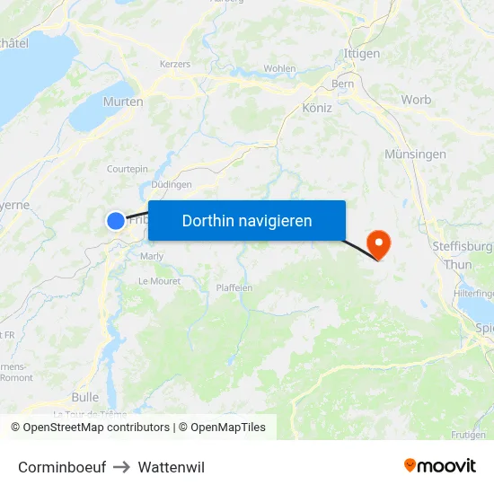 Corminboeuf to Wattenwil map
