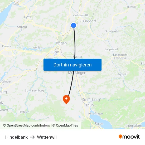 Hindelbank to Wattenwil map