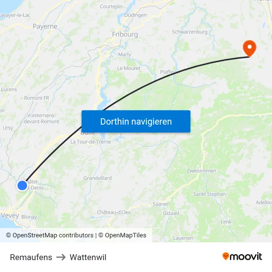 Remaufens to Wattenwil map